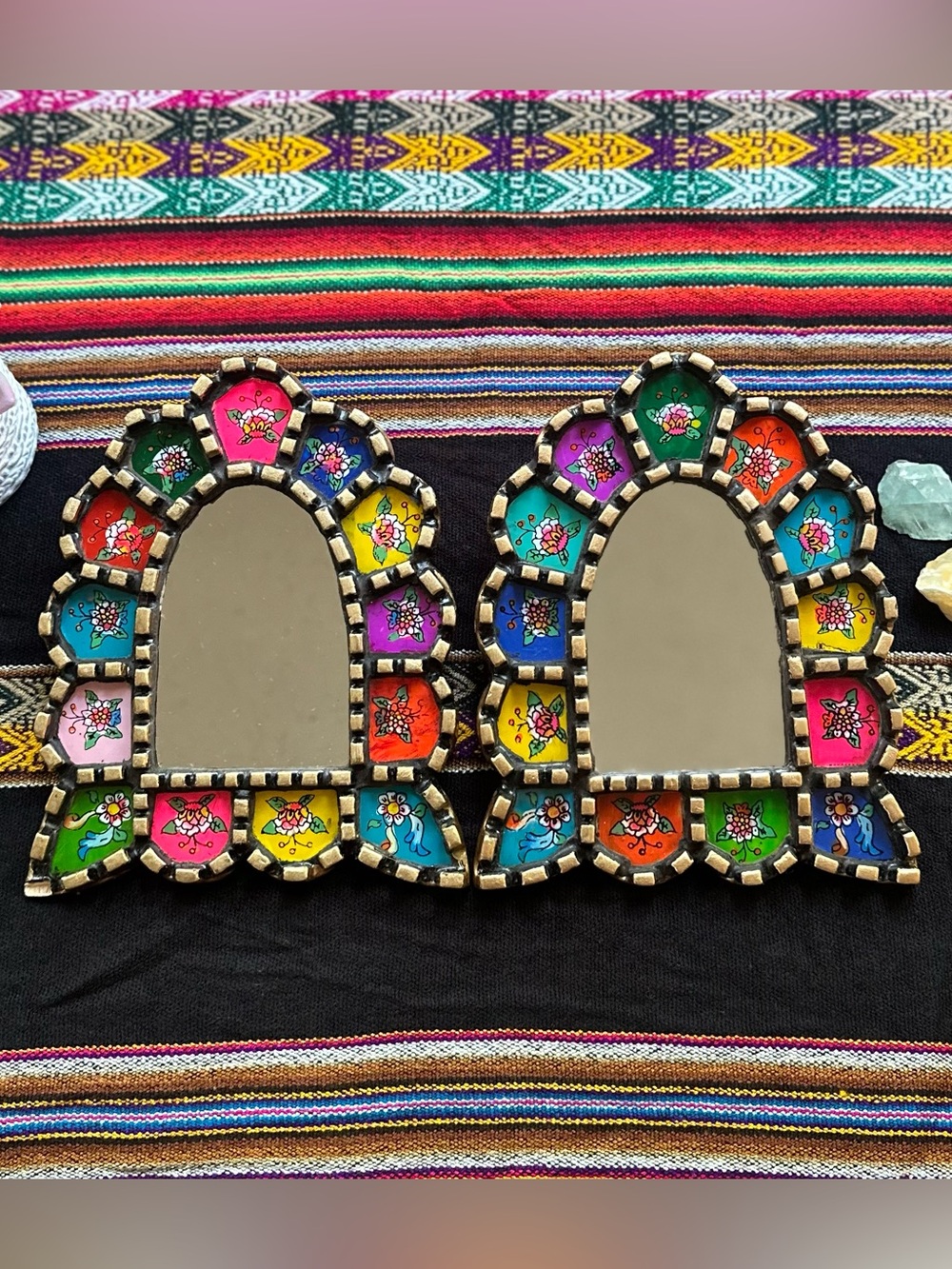 Handcrafted Peruvian Reverse-Painted Glass Wall Mirrors (Set of 2) – Cusco